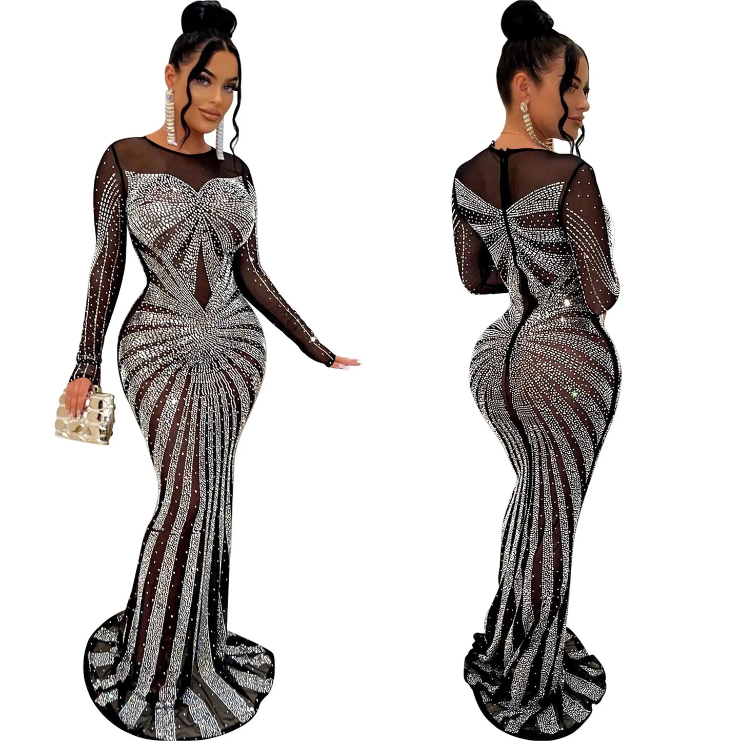 2023 African Maxi Dresses for Women African Fashion Sexy Dress Evening Women Party Club Mesh Bodycon Elegant Dresses