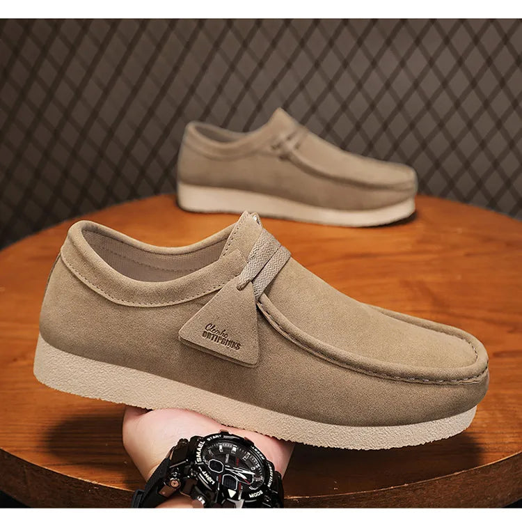 Fashion Khaki Casual Shoes For Men Suede Leather Loafers Men Platform Slip-on Men's Driving Shoes Lightweight Leisure Men Shoes