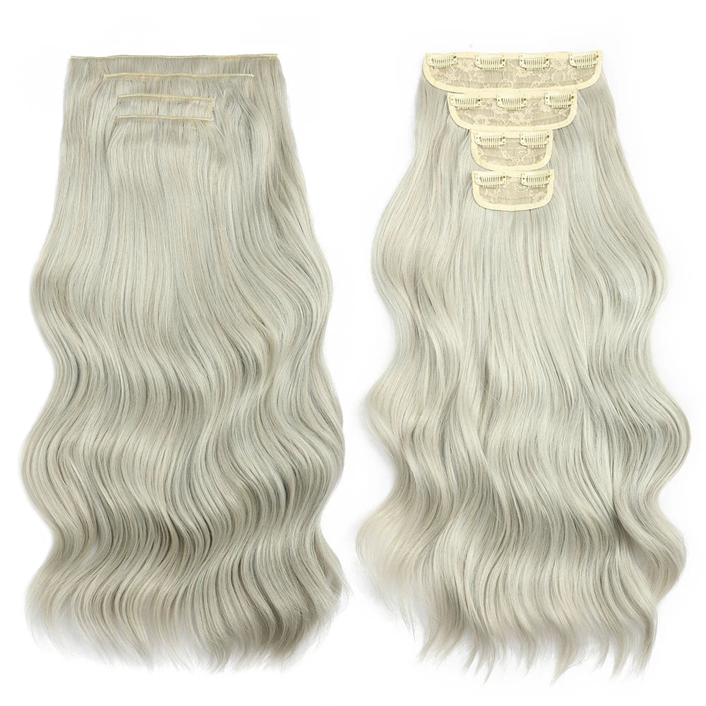 Clip In Hair Extensions 4PCS Full Head 22 Inch Long Curly Wavy Synthetic Hair Pieces Natural Wavy For Women Girls Hair