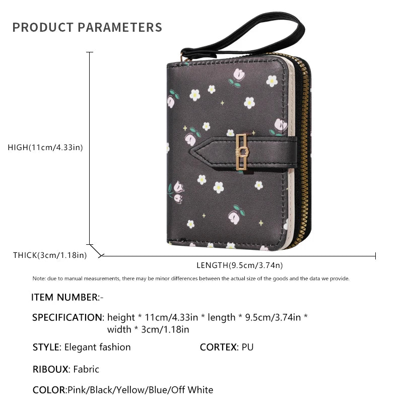 Flower patterned credit card holder for women or men's small card case with zipper hand-held wallet