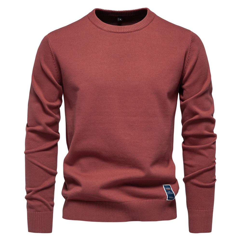AIOPESON Mens Solid Cotton Crew Neck Knitted Pullover Sweaters Casual Fashion Classic Sweater for Men