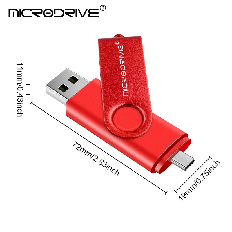 2 in 1 OTG Usb flash drive 256G 128GB 64GB Pendrive 32GB 16GB memory Stick 8GB 4GB Pendrive cle usb 2.0 key with Type C Adapter