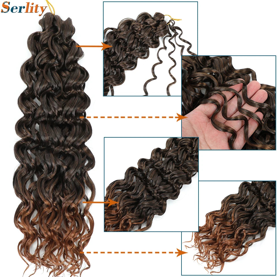 GoGo Curl Crochet Hair 14inch Curly Ocean Wave Synthetic Braiding Hair Jet Black Beach Curl Water Wave Deep Twist Crochet Braids