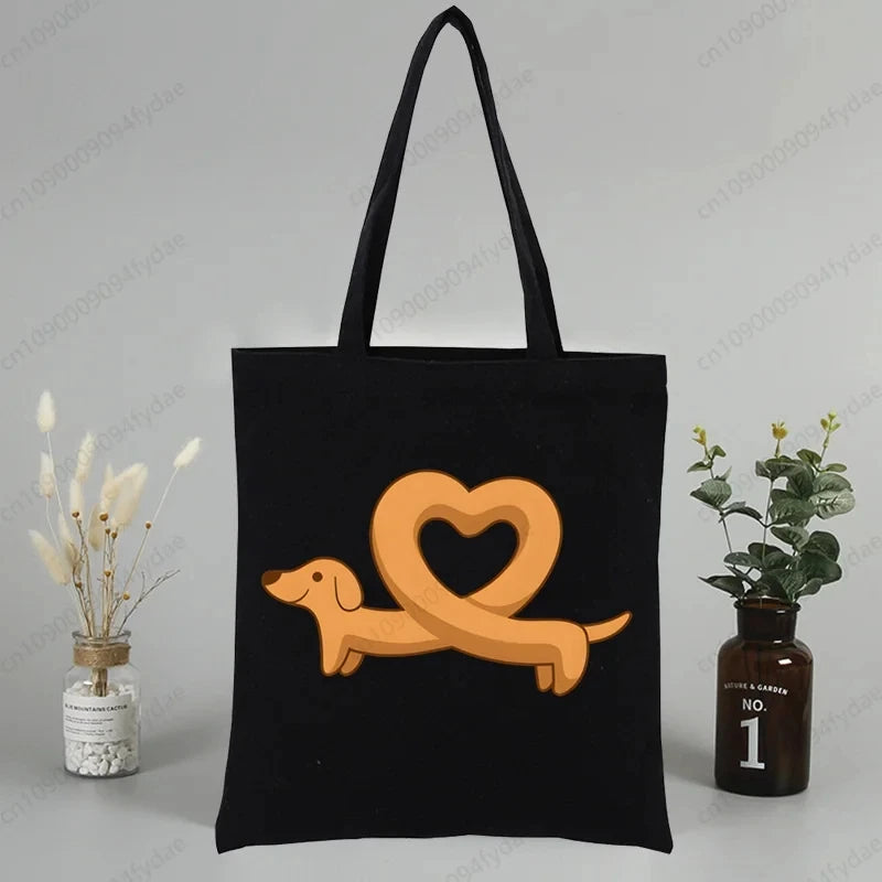 Dachshund Teckel Cute Dog  Canvas Tote Bag Printed Cartoon Reusable Cloth Bag Handbag Shopping Shoulder Bags Handbags Women