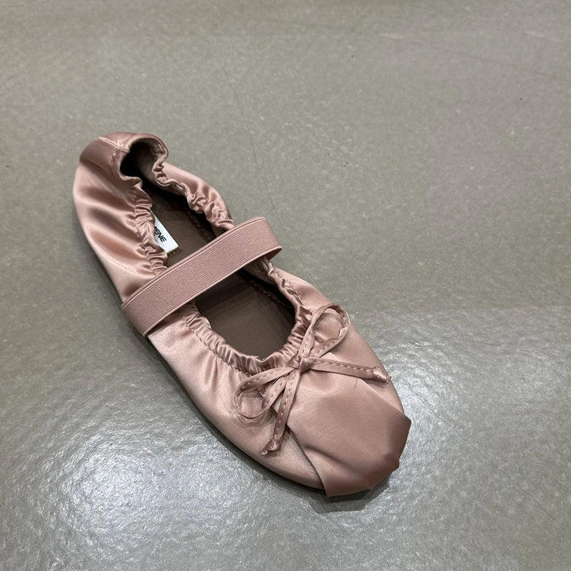 SUOJIALUN 2024 Autumn Women Flat Shoes Ladies Elegant Pleated Ladies Elegant Shallow Slip On Ballerinas Shoes Soft Flat Dress Bo