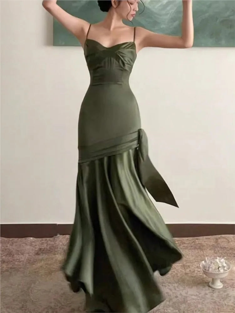 Women Elegant Red Maxi Evening Dresses Vintage Solid A Line Fashion Slim Party Birthday Prom Femmle Wedding Guest Vestido Summer