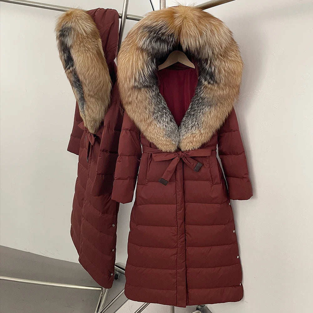 OFTBUY Long Puffer Jacket Women New 2025 Winter Warm White Duck Down Jacket Women's Real Fox Fur Coat Female Natural Fur Parkas
