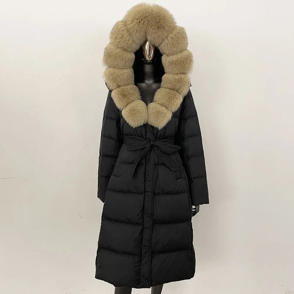 Down Jacket Winter Long Hooded Puffer Jacket Women Warm Thickened Real Fox Fur Collar White Duck Down Jacket Waterproof Parkas