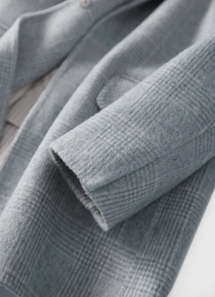 Handmade Sewn Double-sided Woolen Blazer Women Spring Autumn Plaid Wool Overcoat Office Lady Casual Suit Coat Thick Jacket
