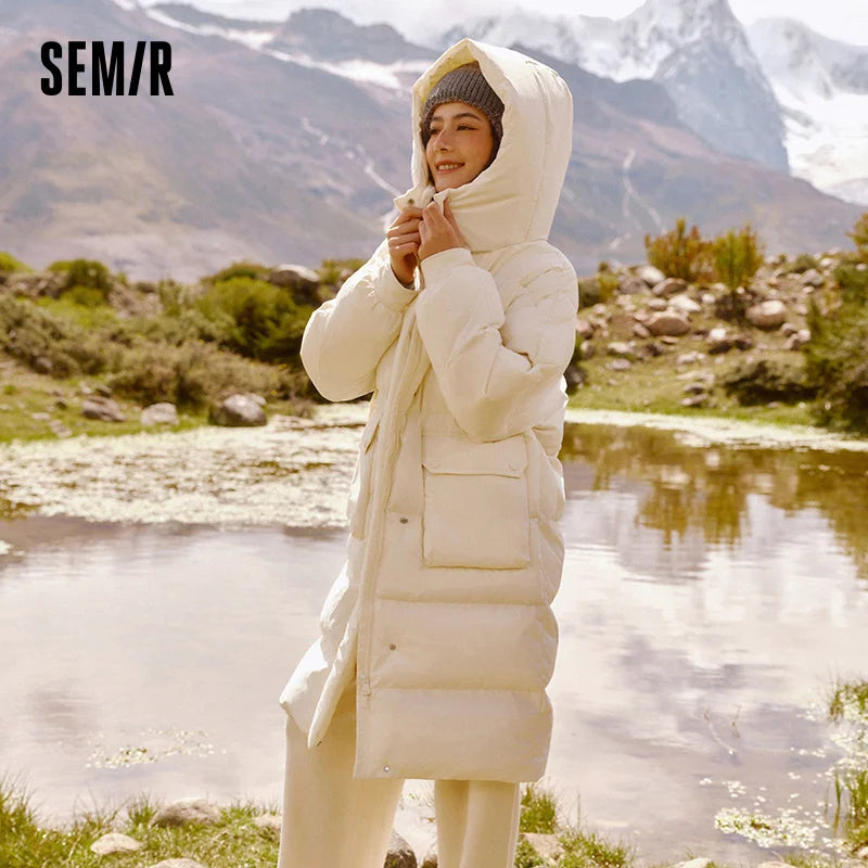 Semir Down Coat Women Long Three-proof Windproof Warm 2025 Winter New Loose Hooded Versatile Jacket