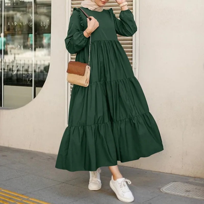 2025 Muslim Maxi Dresses for Women Fashion Vintage O-neck Sundress Dubai Abaya Islamic Kaftan Robe Vestidos Elegantes Para Mujer