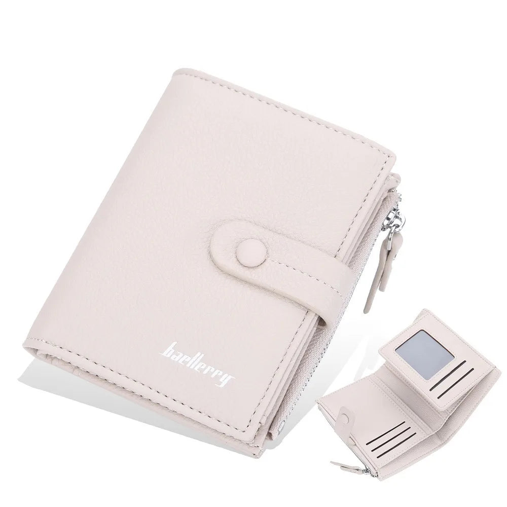 Mini Wallet for Women Baellerry Small Tri-fold Clutch with Zipper Snap Button Multi Card Holder Organizer Gift for Her