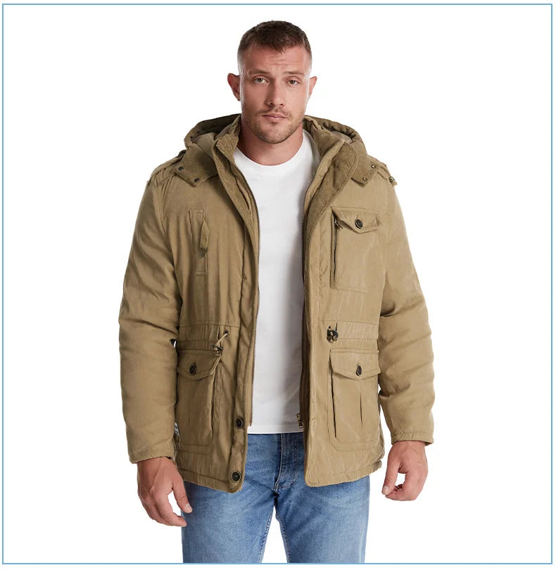 LZLLTT Men Winter Warm Parkas Mens Fleece  Jacket Parkas Men Casual Cotton Outdoor Fur Trench Padded Jackets Coats