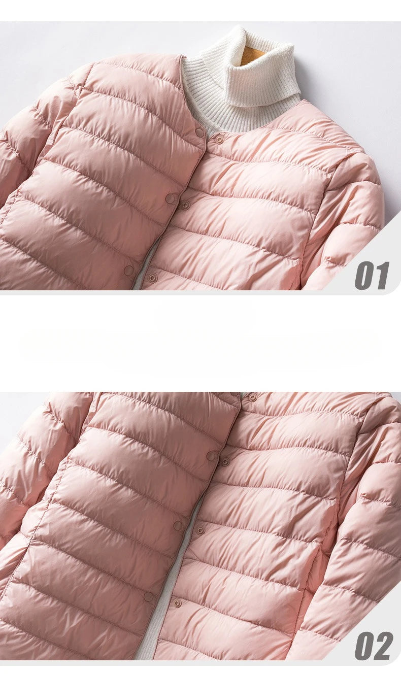 Light Down Coat Women Liner Duck Down Jacket O-neck Variable V-neck New Female Winter Collarless Ultralight Quilted Puffer Coat