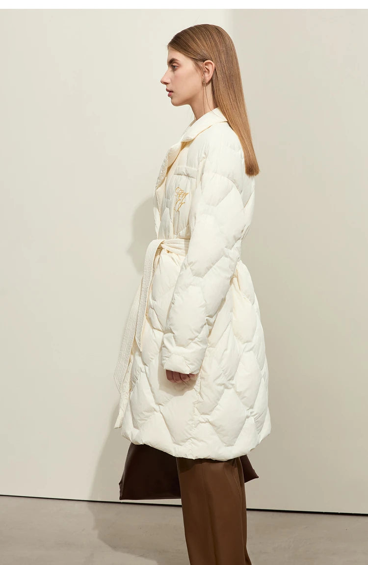 AMII Minimalism Down Jacket For Women 2025 New Blazer Collar Winter Lightweight Thermal Belt Diamond Solid Coat Female 12344061