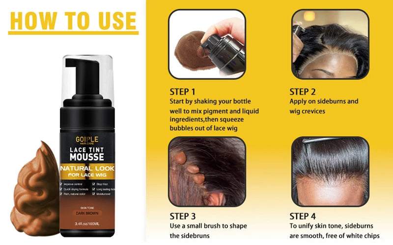 GOIPLE 200ML Lace Tint Mousse for Wig Grids Concealer Waterproof Melt Lace Dye Front Tint Spray Foam Quick Dry Wig Knots Healer