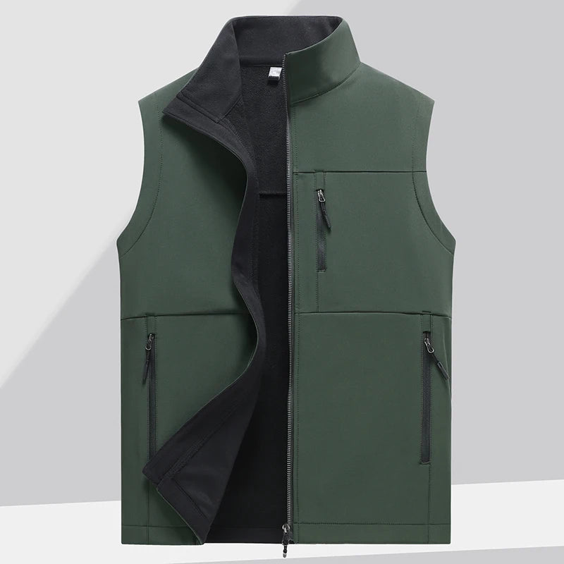 Soft shell thick vest men's autumn and winter work clothes plush jacket waterproof sleeveless windproof running sports vest