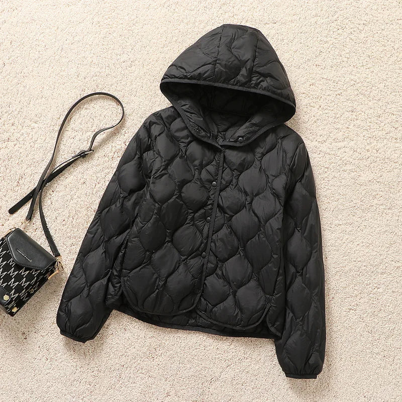 Autumn and Winter New Women's Lightweight Down Jacket Fashion Warm Windproof Slim White Duck Down Hooded Mature Women's Jacket