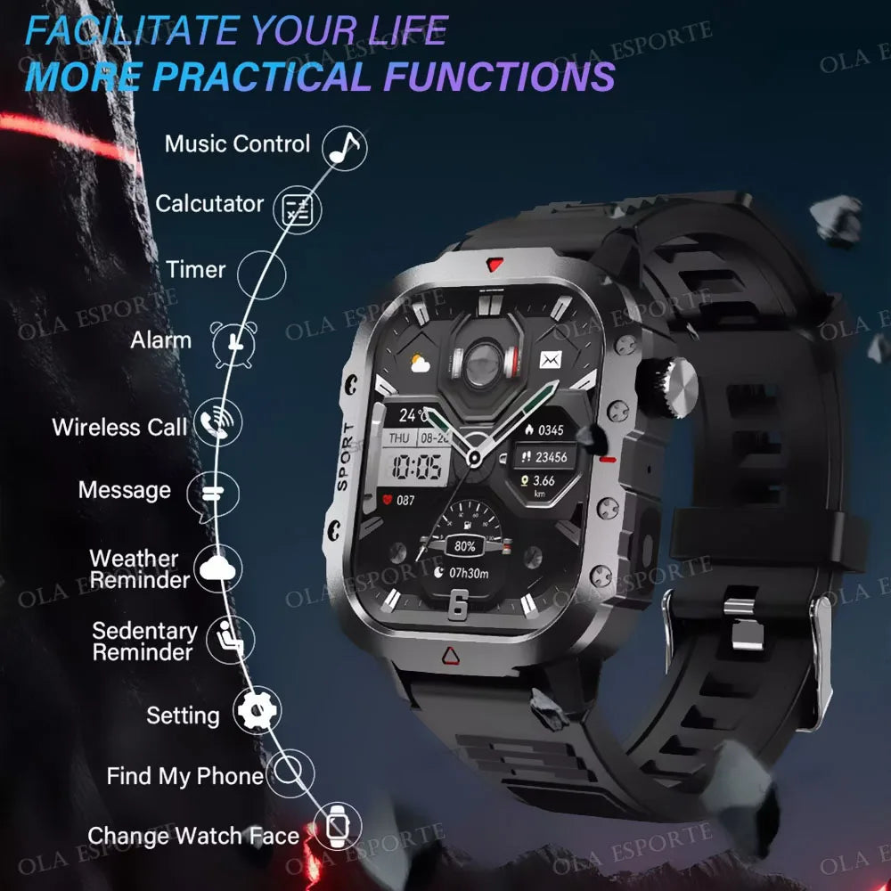 Outdoor Sports Smartwatch New 2025 2.01 inch HD Screen LED Flashlight Bluetooth Talking Smart Watch for Men Women Holiday Gift