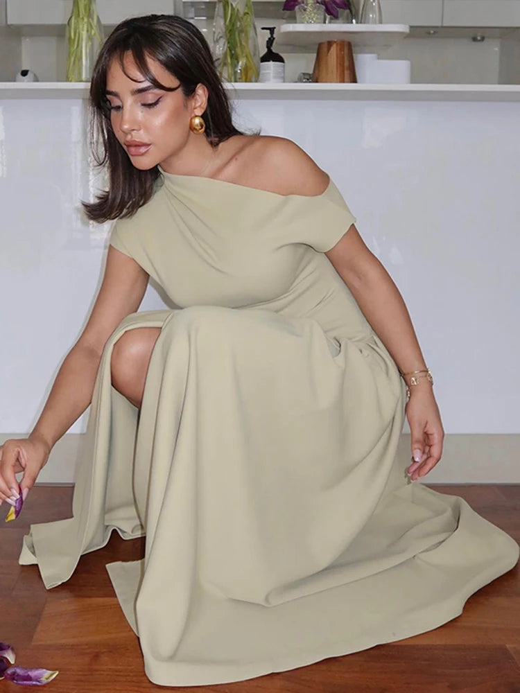 Summer Lady Patchwork Pleated Maxi Dress Chic Elegant Black Half-turtleneck Short Sleeve High Waist Dresses Office Street Robes