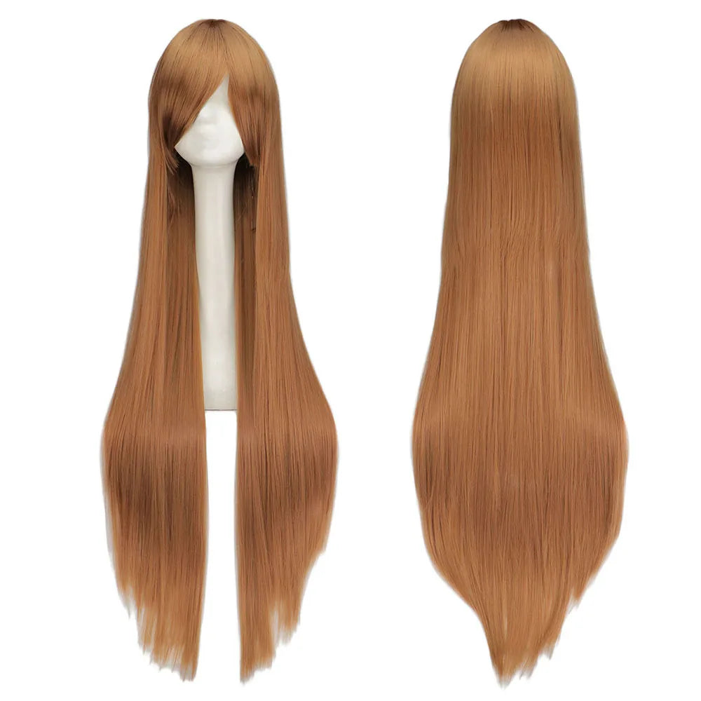 Long Straight Cosplay Wig Black Purple Black Red Pink Blue Dark Brown 100 Cm Synthetic Hair Wigs