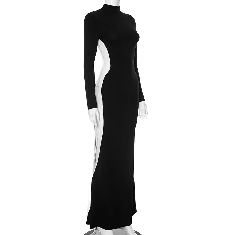 Black Maxi Dresses For Women Side See Through Vestidos Elegantes Para Mujer Slim One-Pieces Sexi Night Dress Hot Club Outfit