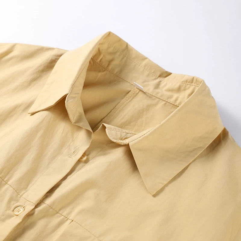 Elegant Single Breasted Khaki Long Dress Women Lapel Short Sleeve Pleat Slim Waist A-line Dresses 2025 Summer Autumn Lady Robes