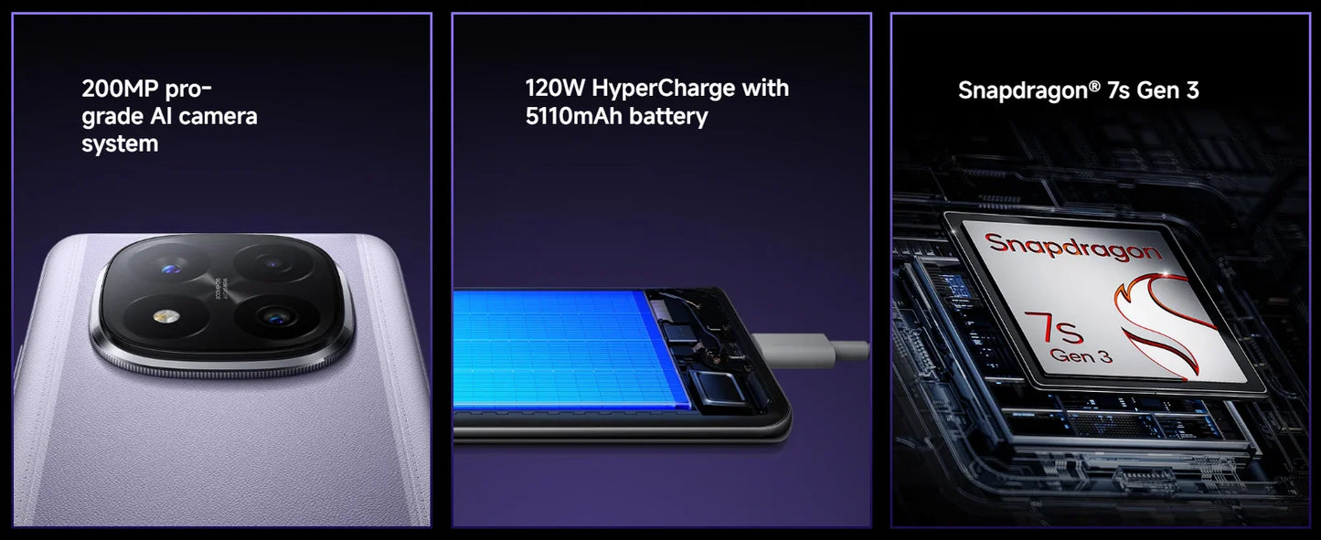 World Premiere Xiaomi Redmi Note 14 Pro+ Plus 5G Global Version Smartphone NFC Snapdragon 7s Gen 3 200MP AI Camera IP68 5110mAh