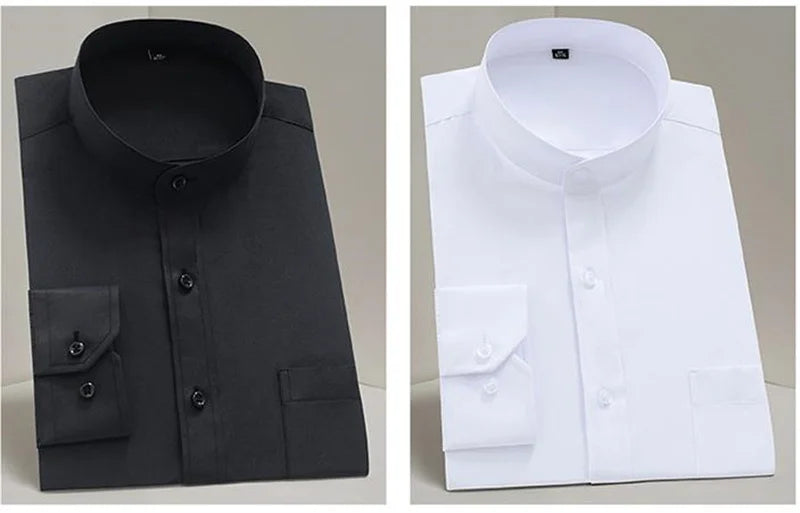 New Spring Autumn Stand Collar Shirt Men's Long Sleeve Breathable Anti-Wrinkle Easy Care Business Casual Dress Shirts