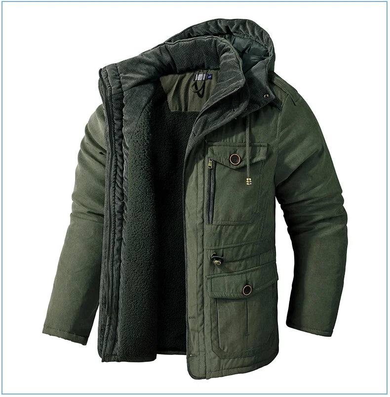 LZLLTT Men Winter Warm Parkas Mens Fleece  Jacket Parkas Men Casual Cotton Outdoor Fur Trench Padded Jackets Coats
