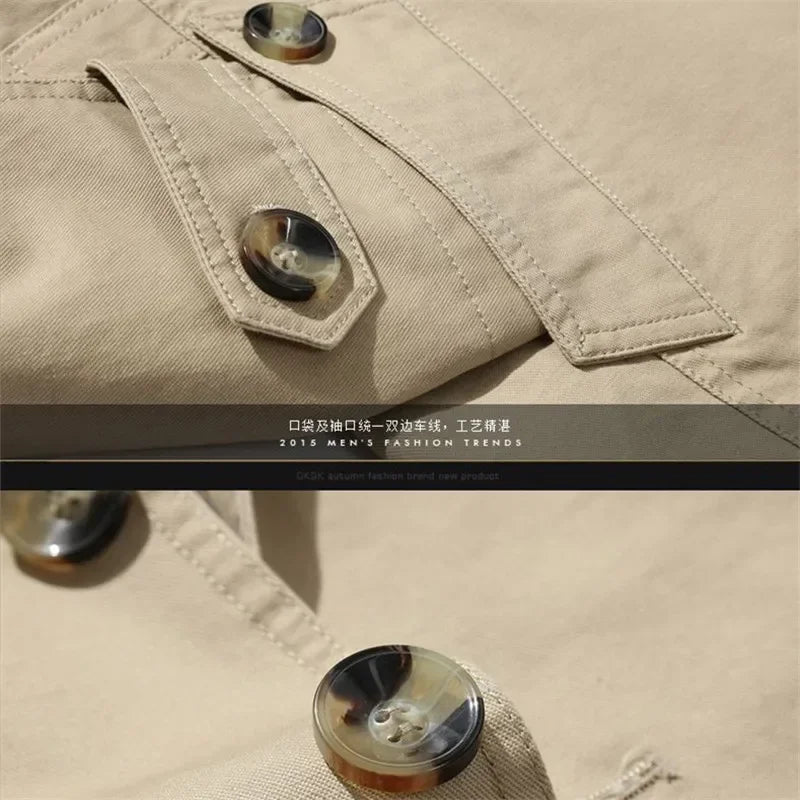 Men's Business Windbreaker Solid Casual Long Jackets Men Cotton Trench Coats Spring Autumn Fashion Male Suit Streetwear Blazers