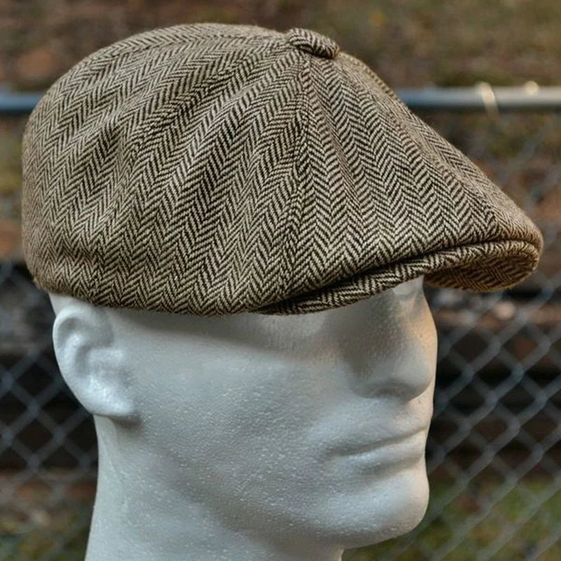Men herringbone style berets retro woolen top felt hat fashion wild casual berets flat berets