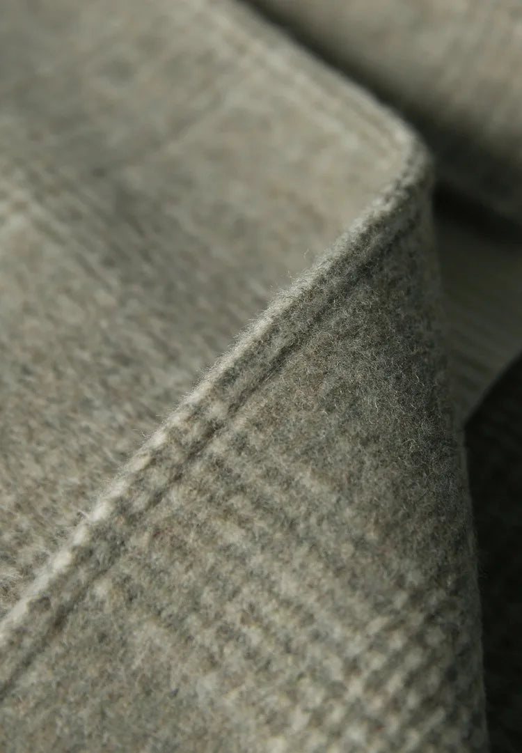 Handmade Sewn Double-sided Woolen Blazer Women Spring Autumn Plaid Wool Overcoat Office Lady Casual Suit Coat Thick Jacket