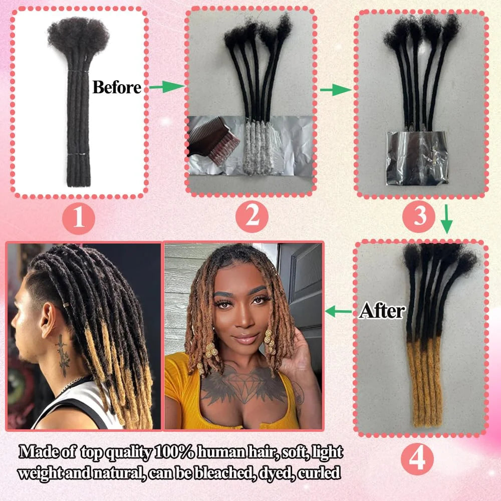 0.6cm Width 6-22 Inch 40 Strands 100% Human Hair Loc Extensions Full Handmade Dreadlock Extensions for Men Women Kids Can Be Dye