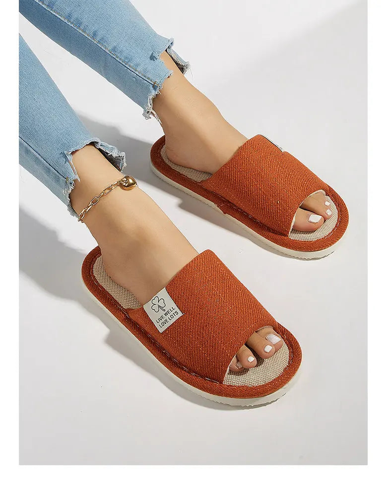 Home Linen Slippers For Men In Spring&Autumn Comfortable Bedroom Open-toed&Breathable Slippers Men's & Women's Shoes Summer