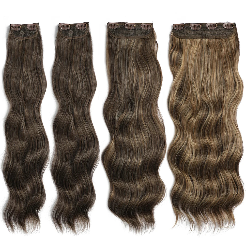 Clip In Hair Extensions 4PCS Full Head 22 Inch Long Curly Wavy Synthetic Hair Pieces Natural Wavy For Women Girls Hair
