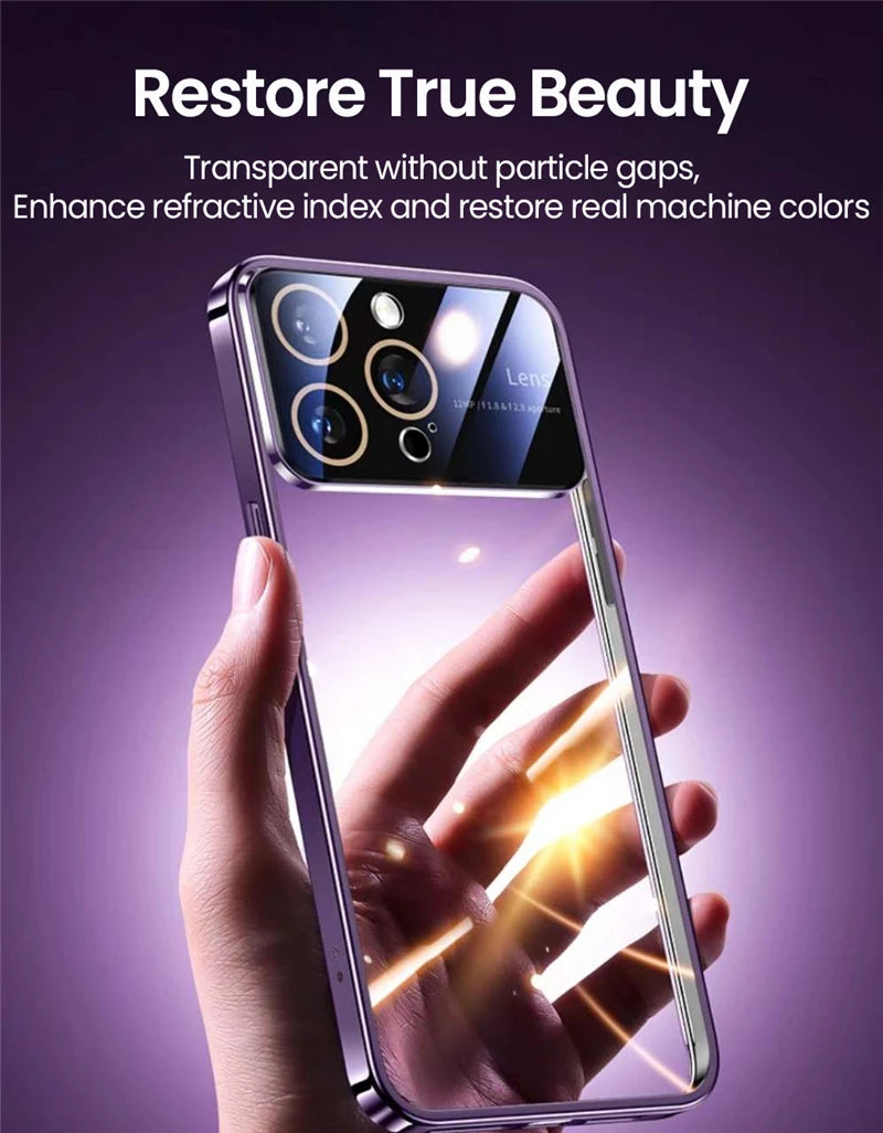 Original Big Window Electroplating Frame Phone Case For iPhone 15 14 13 12 11 Pro Max Plus lens Protector Colorful PC Hard Cover