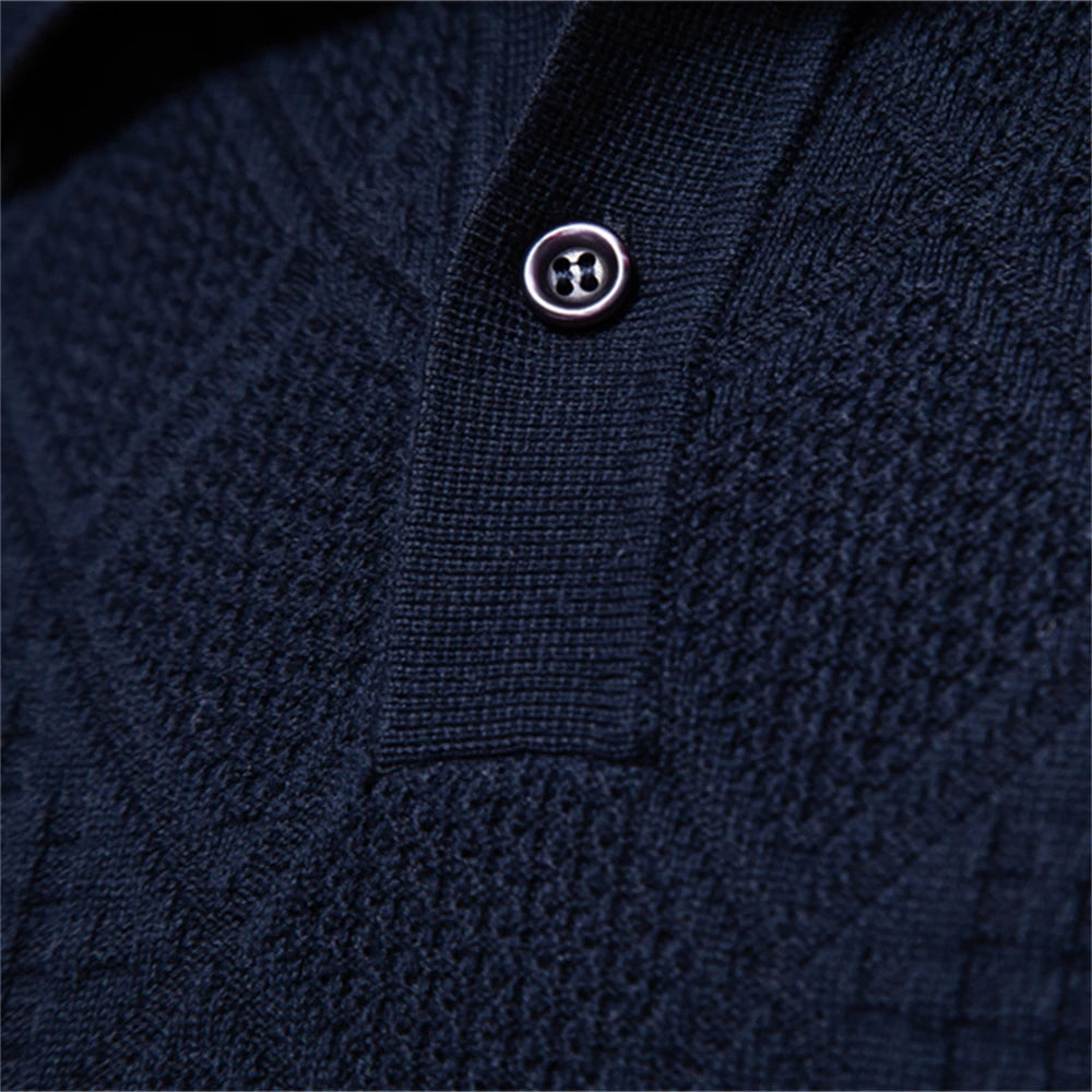 2023 New Autumn Cotton Polo Neck Sweaters for Men High Quality Pullover Knitted Sweater Men England Style Casual Social Pull Men