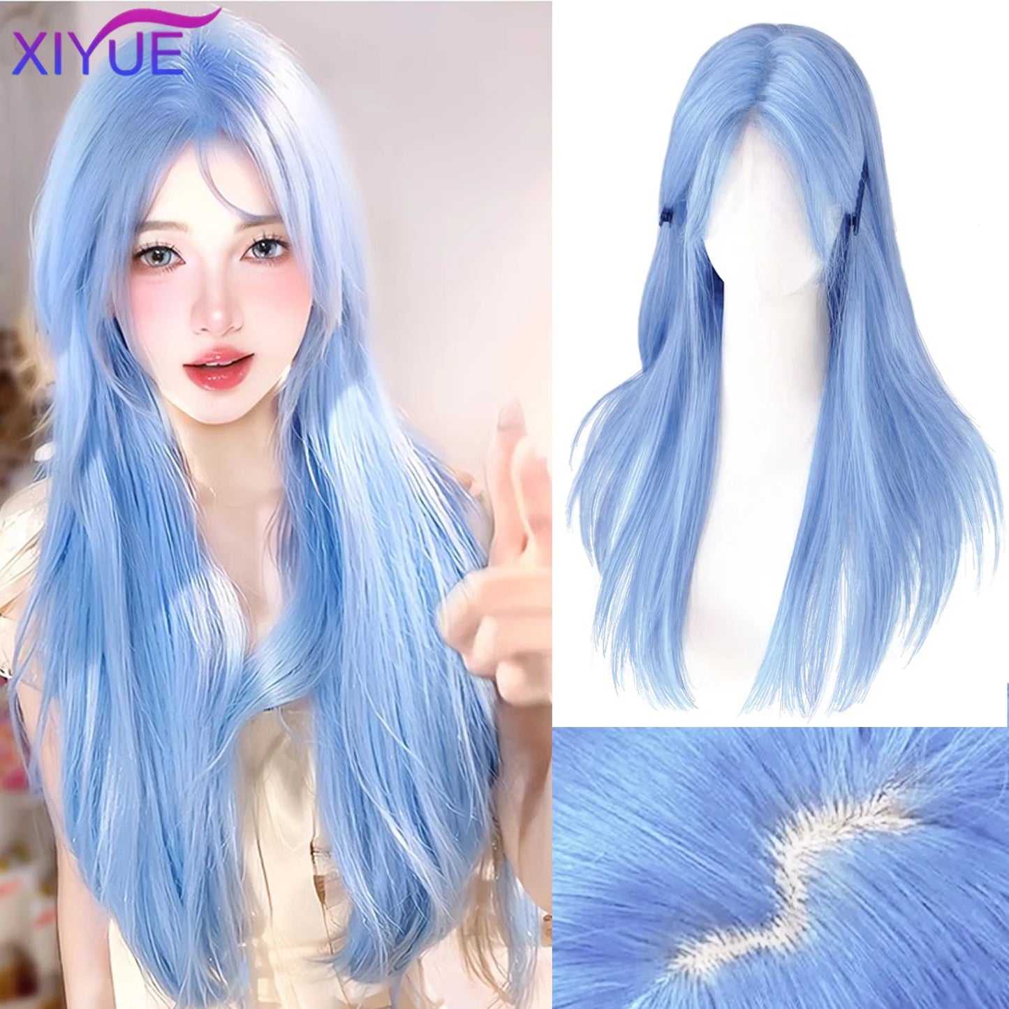XIYUE Long Straight Black Wig With Bang Synthetic Wigs for Women Heat Resistant Natural Hair for Daily Halloween Cosplay Party
