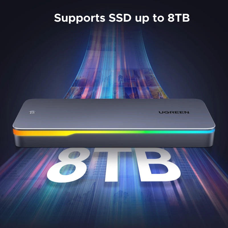 UGREEN 20Gbps M.2 SSD Case NVMe SATA SSD Enclosure Adapter USB 3.2 Gen2 External Enclosure Supports RGB Lighting effect