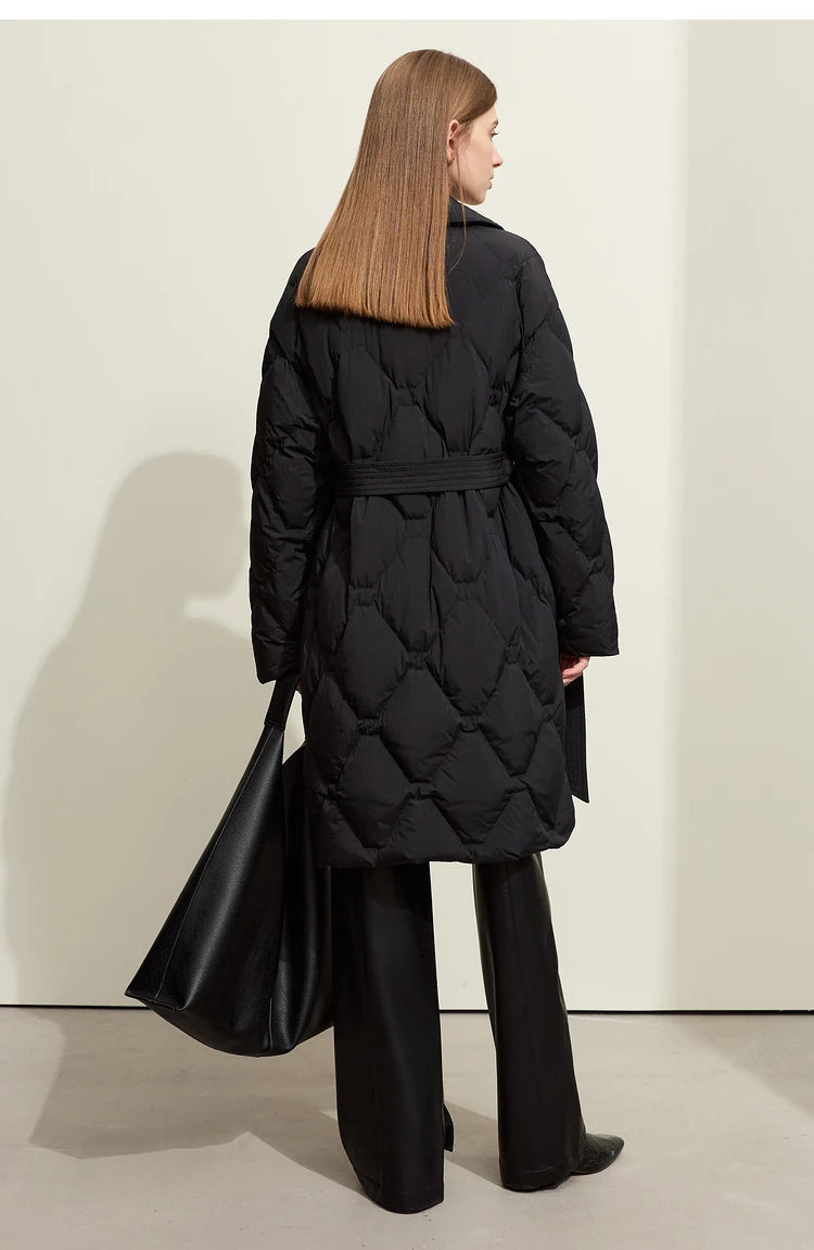 AMII Minimalism Down Jacket For Women 2025 New Blazer Collar Winter Lightweight Thermal Belt Diamond Solid Coat Female 12344061