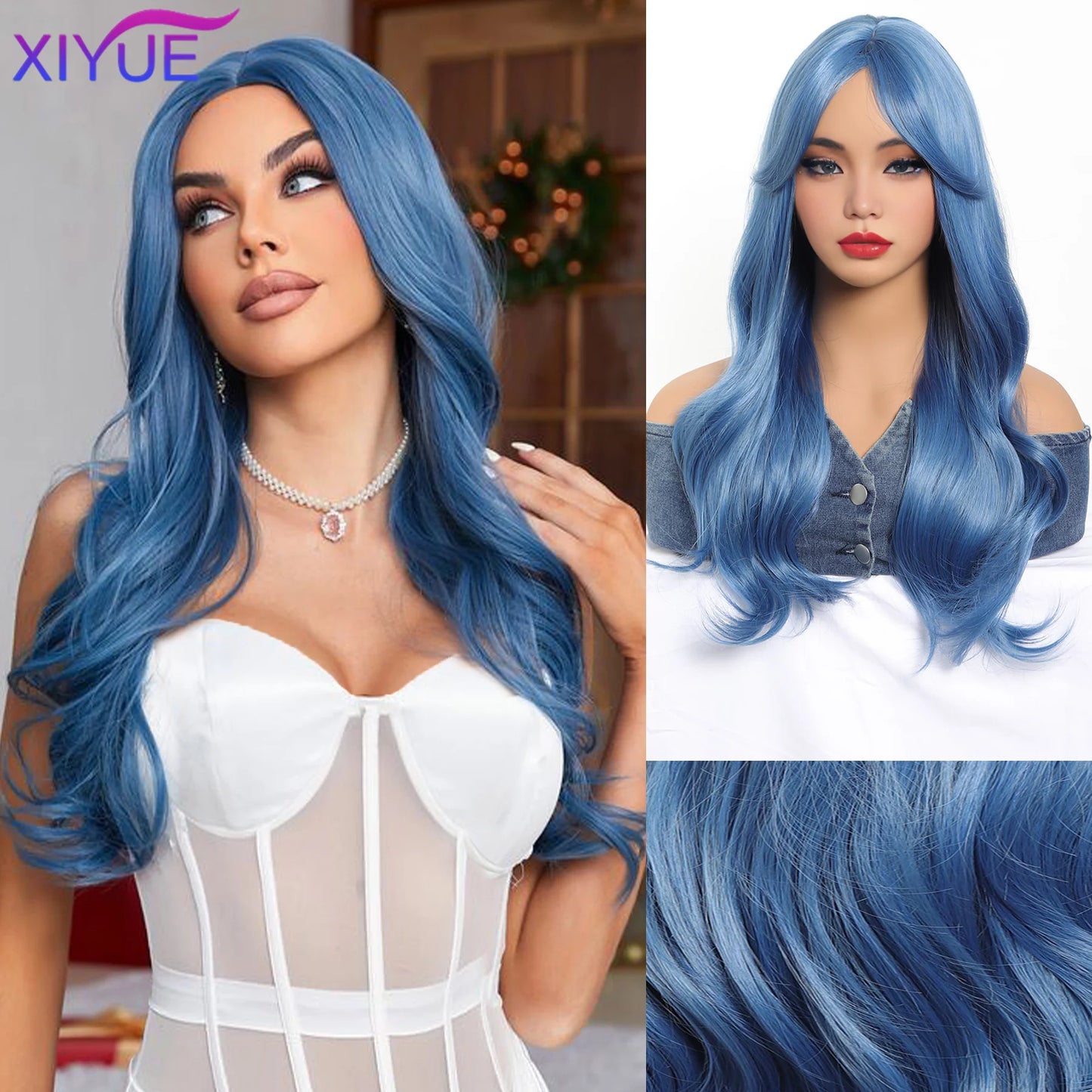 XIYUE Long Straight Black Wig With Bang Synthetic Wigs for Women Heat Resistant Natural Hair for Daily Halloween Cosplay Party