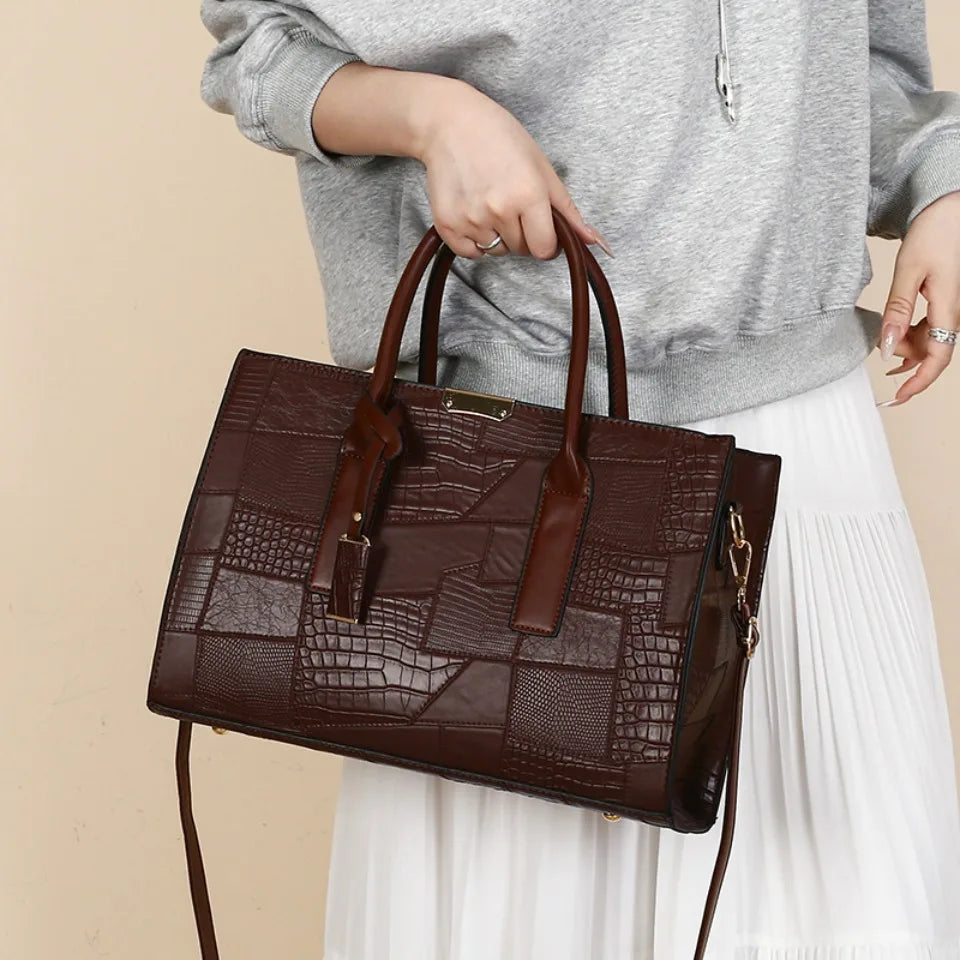 Large Capacity Shopping Bag for Daily Commuting Hand Bags Luxury Shoulder Bags Splicing Pu Leather Handbags Caual Tote New Sac