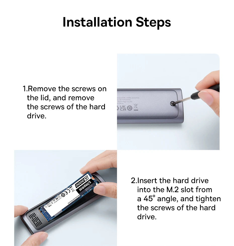 Baseus M2 SSD Case NVMe SATA Dual Protocol 10Gbps M.2 to USB Type C 3.2 Gen 2 Portable SATA NVMe External Enclosure SSD Box Case