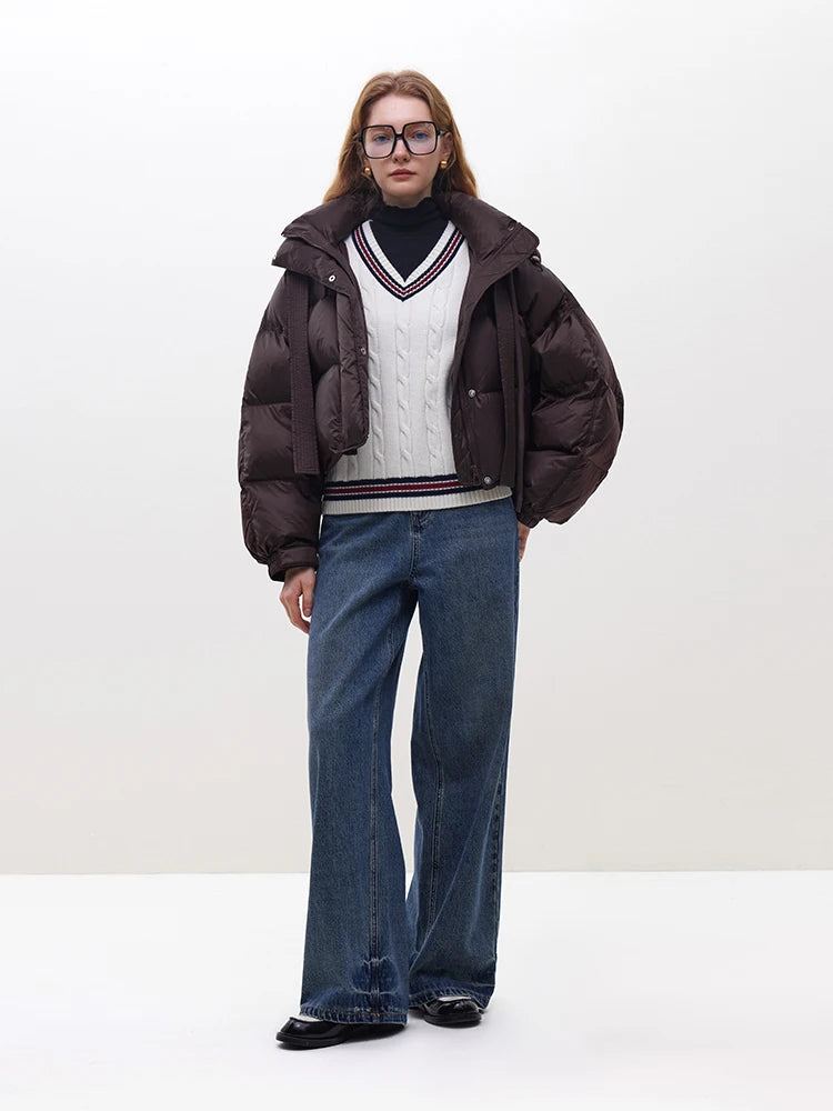 FSLE Classic Style Commuter 100-150G Short White Goose Down Jacket for Women 2023 New Winter Bat Sleeve Loose Warm Jacket Female