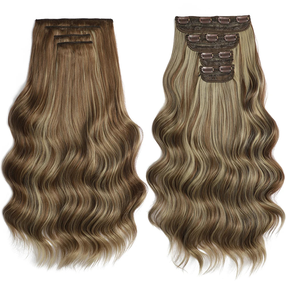 Clip In Hair Extensions 4PCS Full Head 22 Inch Long Curly Wavy Synthetic Hair Pieces Natural Wavy For Women Girls Hair
