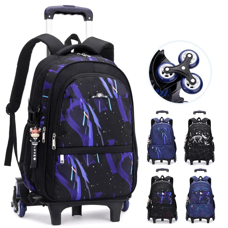 Children School Backpack for Kids Boys Wheeled Bag Student Backpack Trolley School Bag with Wheels Rolling Luggage Book Bag