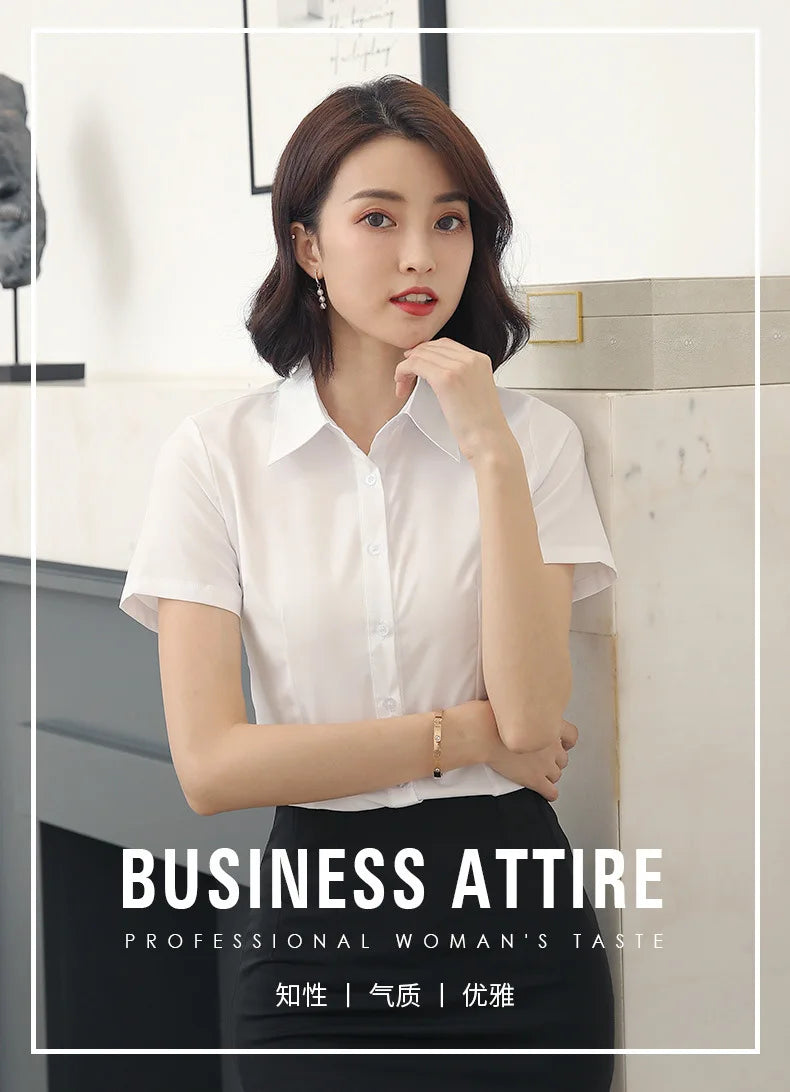 2024 White shirt women's long-sleeved professional work clothes slim stretch no-iron top