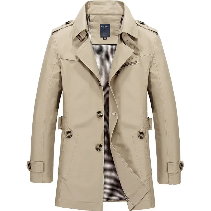 Men's Business Windbreaker Solid Casual Long Jackets Men Cotton Trench Coats Spring Autumn Fashion Male Suit Streetwear Blazers