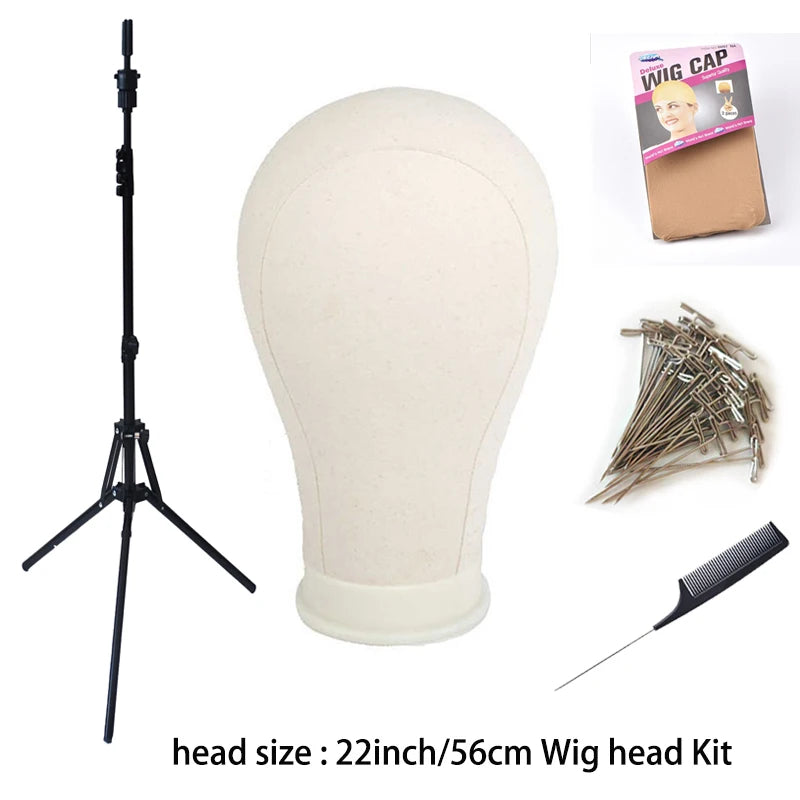Wig Stand with Head Canvas Wig Mannequin Head for Hairstyle Display Making Wig Head Wig Supports Holder